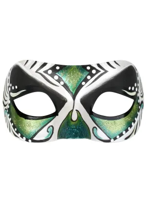 Juanita Green and White Day of the Dead Masquerade Mask
