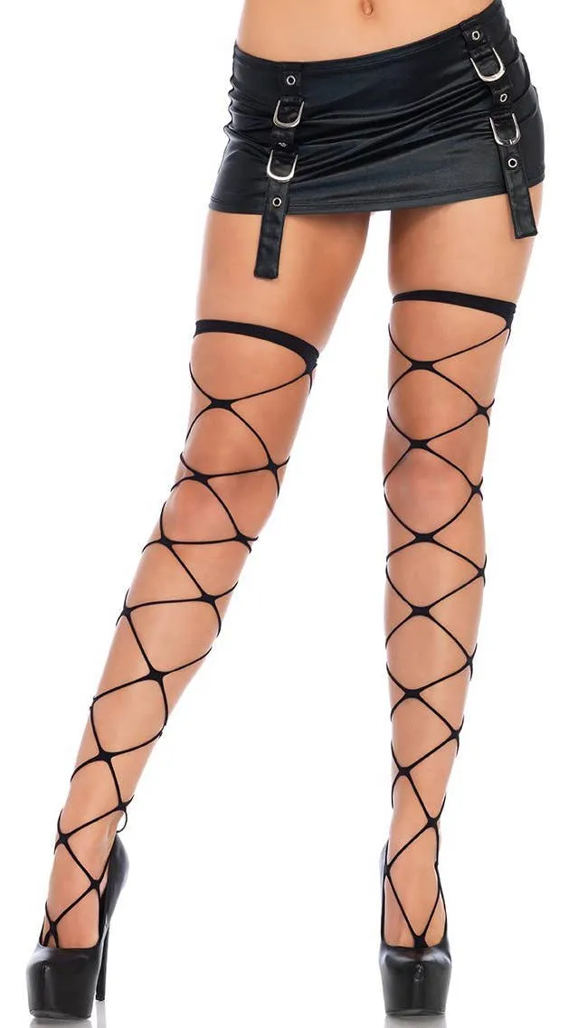 Jumbo Net Black Thigh High Stockings