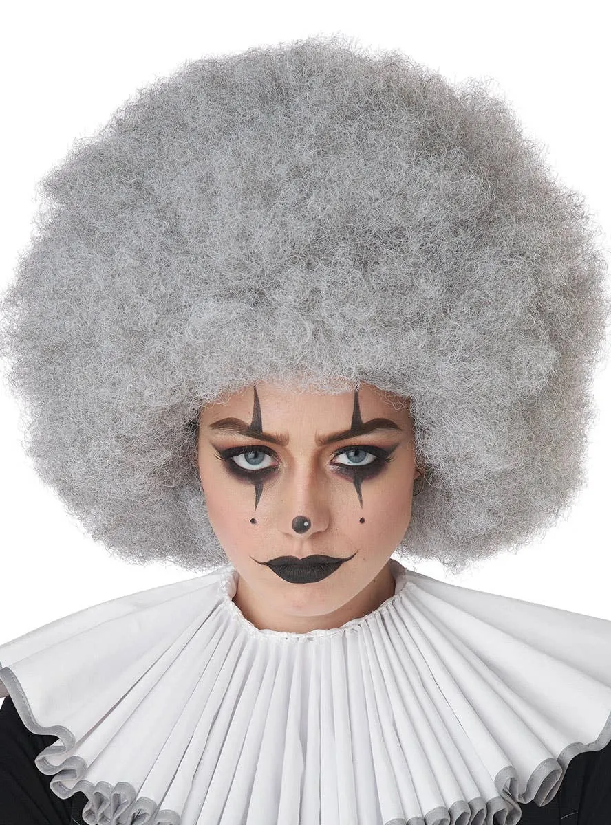 Jumbo Silver Grey Unisex Adults Clown Afro Costume Wig