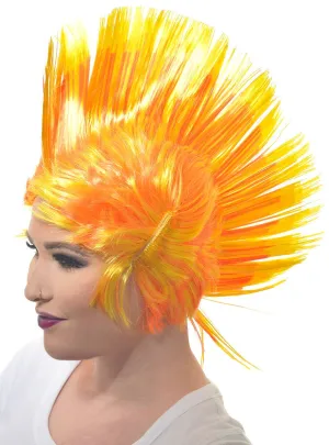 Jumbo Yellow and Orange Adults Punk Mohawk Costume Wig