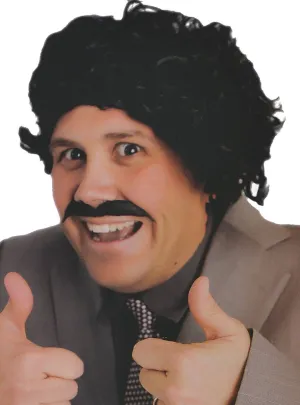Kazakhstan Man Black Costume Wig and Moustache Set