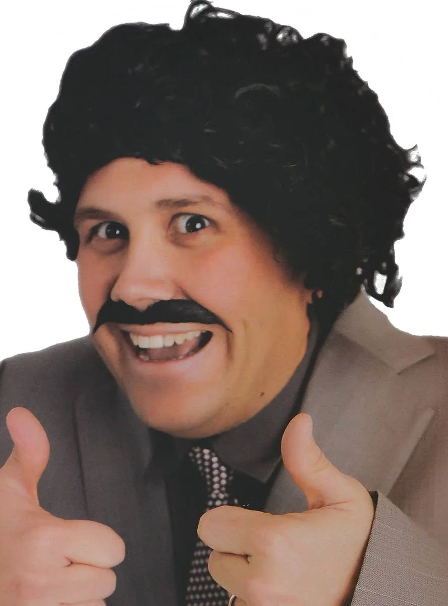Kazakhstan Man Black Costume Wig and Moustache Set