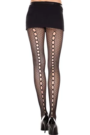 Keyhole Back Seam Womens Black Crochet Net Pantyhose