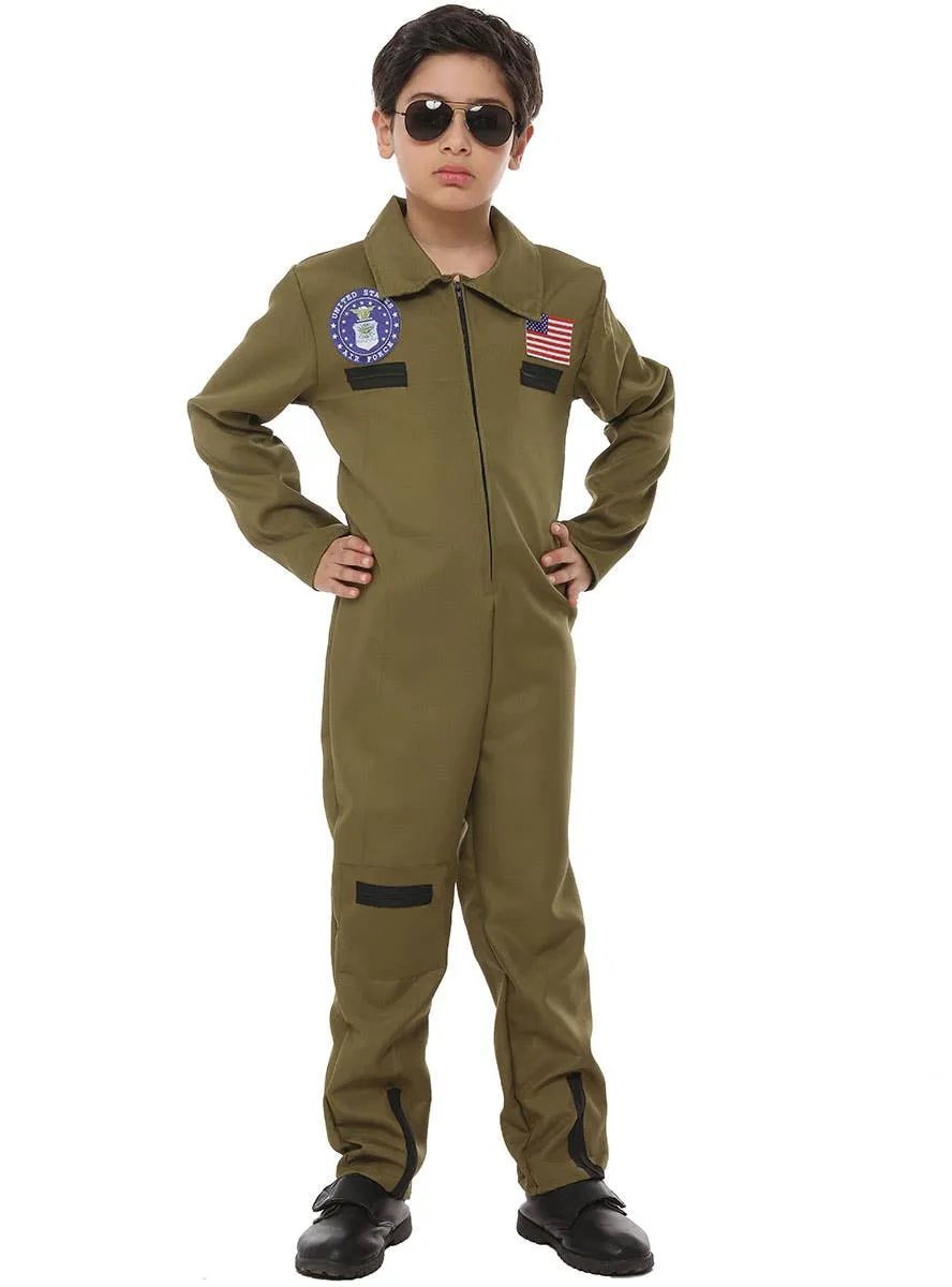 Khaki Fighter Pilot Boys Flight Jumpsuit Costume