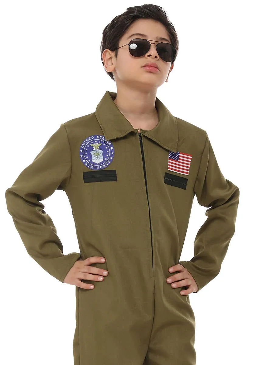 Khaki Fighter Pilot Boys Flight Jumpsuit Costume