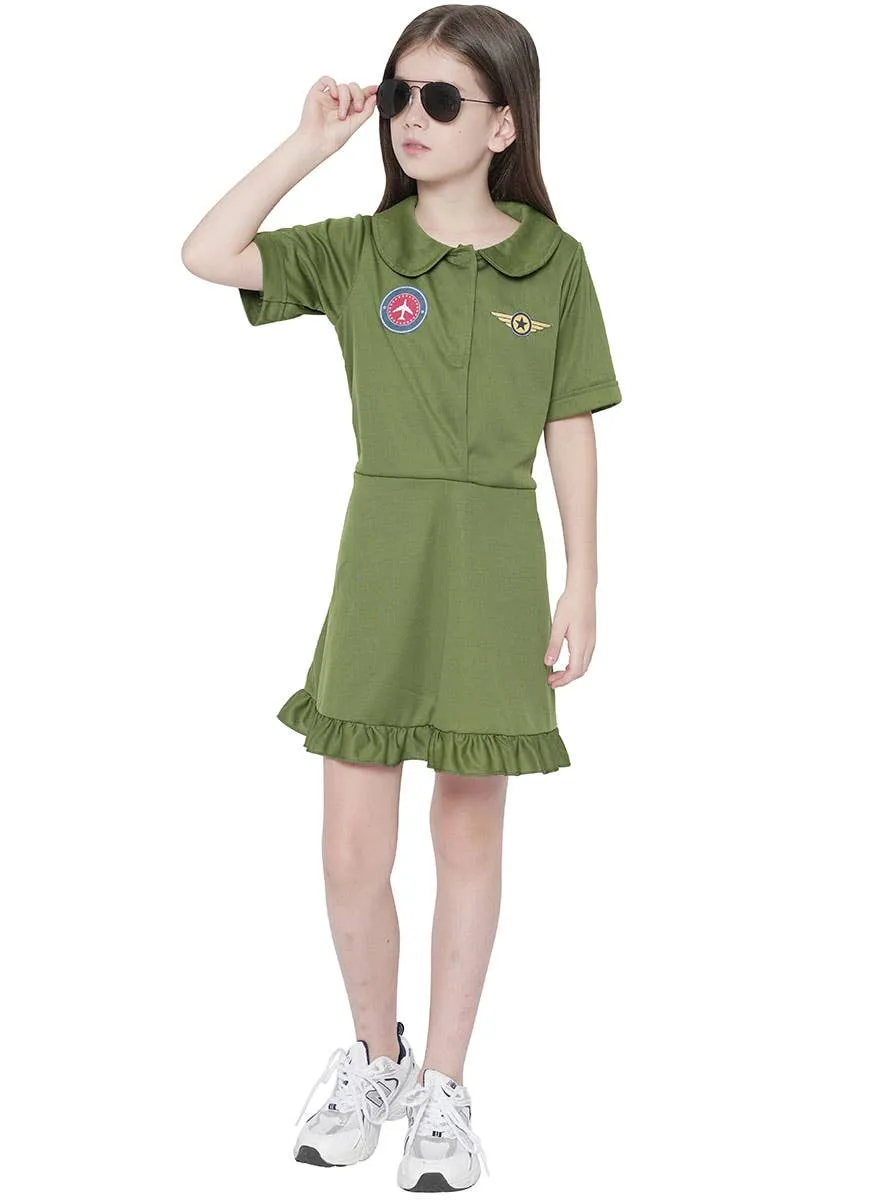 Khaki Fighter Pilot Girls Aviator Dress Up Costume