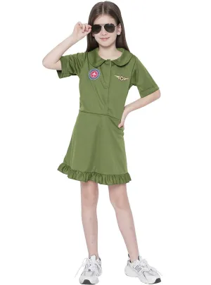 Khaki Fighter Pilot Girls Aviator Dress Up Costume