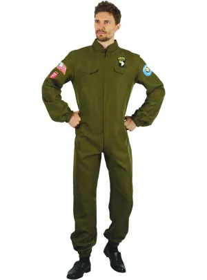 Khaki Green Mens Aviator Flight Suit Dress Up Costume