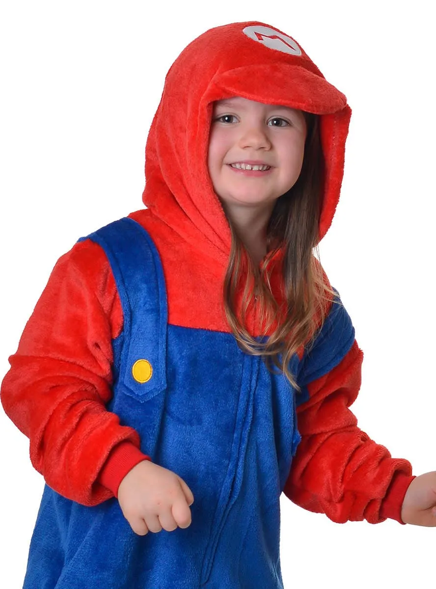 Kids Red Super Plumber Onesie Costume