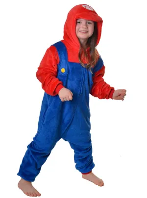 Kids Red Super Plumber Onesie Costume