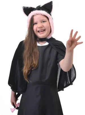 Kitty Cat Girls Hooded Black Velvet Costume Cape