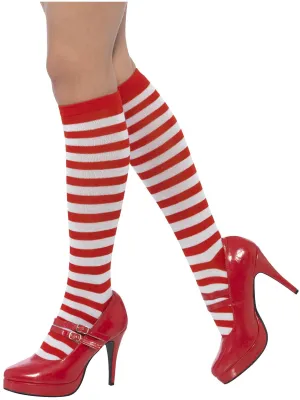 Knee High Red and White Striped Adults Costume Stockings