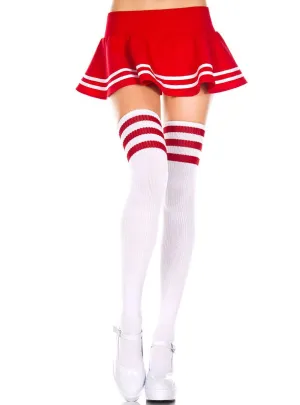 Knitted White and Red Striped Thigh High Womens Stockings