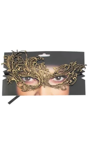 Lace Asymmetrical Over Eye Gold Masquerade Mask