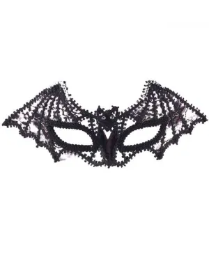 Lace Black Bat Masquerade Mask on Headband