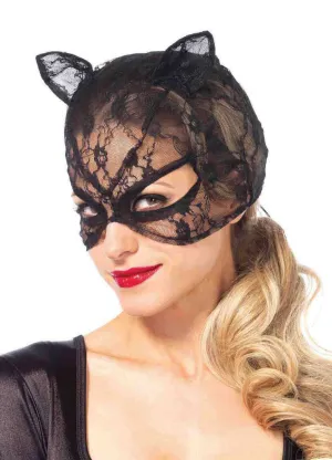 Lace Black Cat Costume Mask with Ears