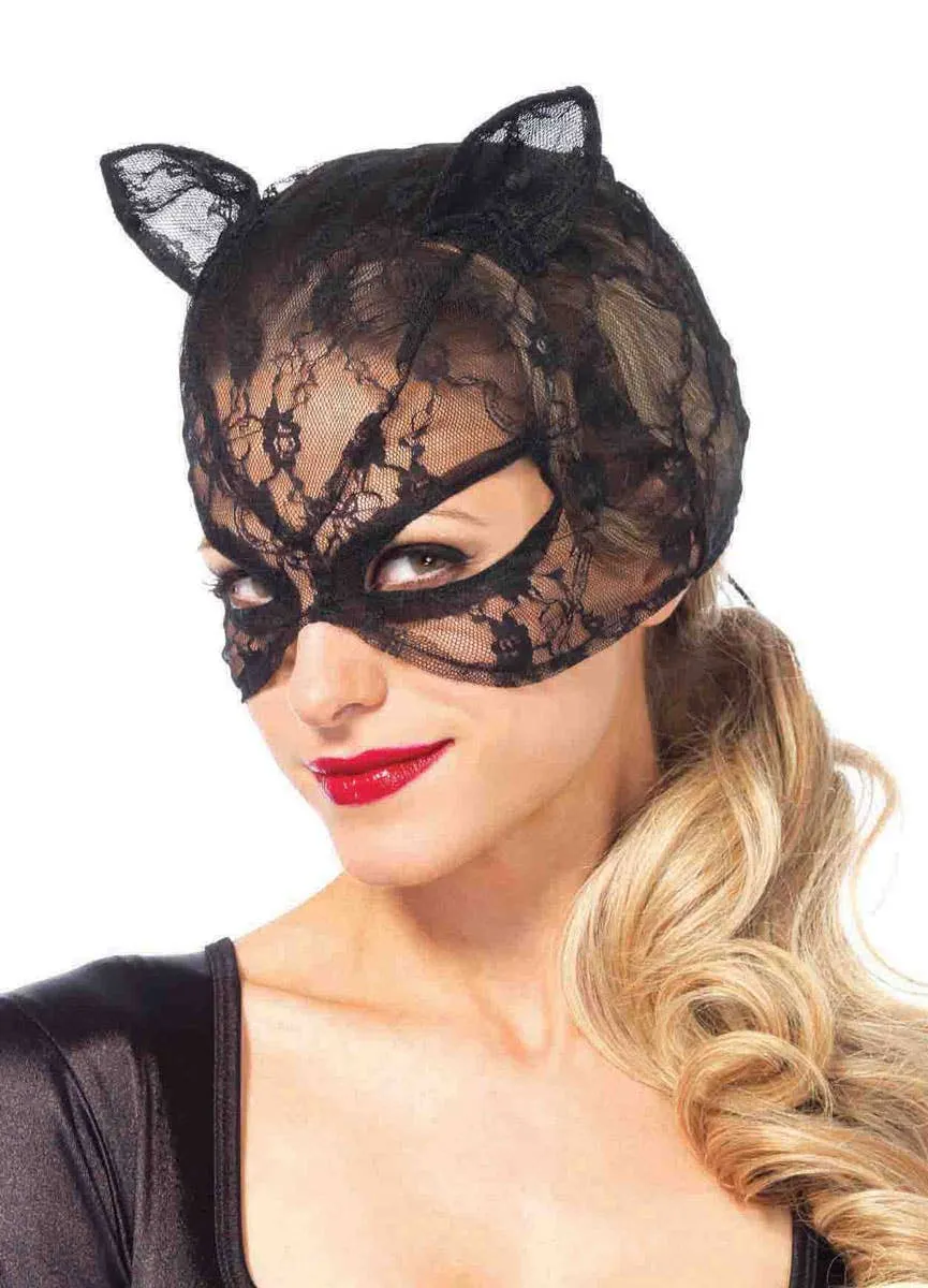 Lace Black Cat Costume Mask with Ears