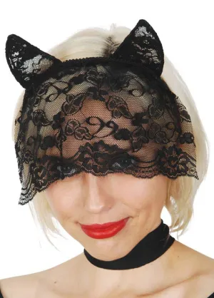 Lace Cat Ears with Veil In Black