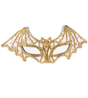 Lace Gold Bat Masquerade Mask on Headband