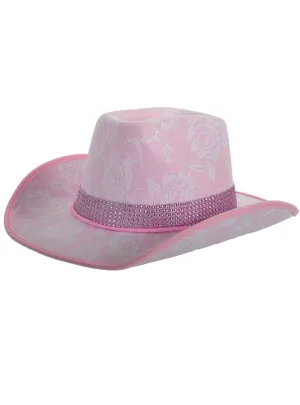 Lace Pink Cowgirl Festival Hat with Rhinestone Band