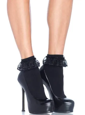 Lace Top Womens Black Opaque Anklet Socks
