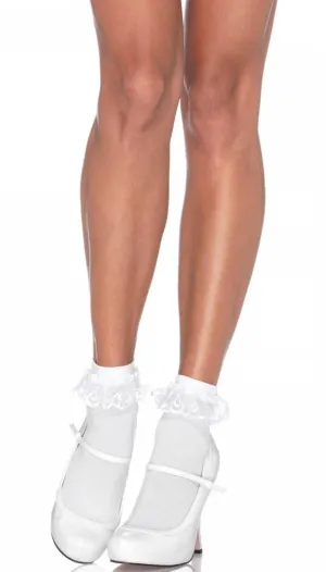 Lace Top Womens White Opaque Anklet Socks