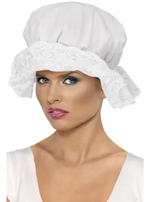 Lace Trim White Mop Cap Costume Hat