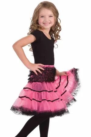 Lace Trimmed Girls Black and Pink Petticoat