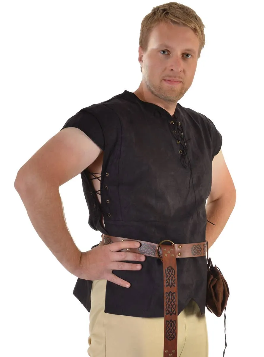 Lace Up Black Suede Mens Medieval Costume Shirt