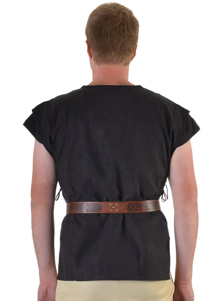 Lace Up Black Suede Mens Medieval Costume Shirt