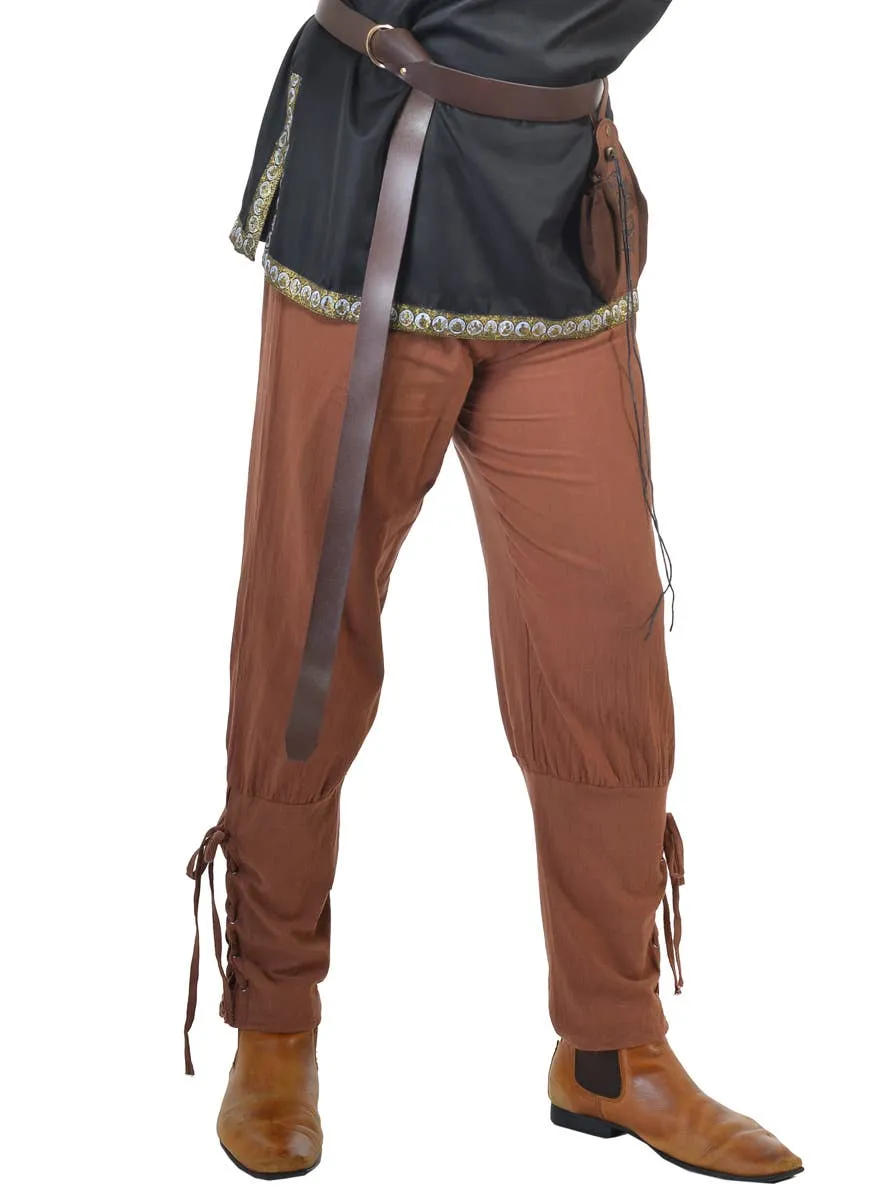 Lace Up Brown Medieval Mens Costume Pants