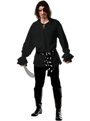 Lace Up Mens Black Pirate Shirt with Skull Belt