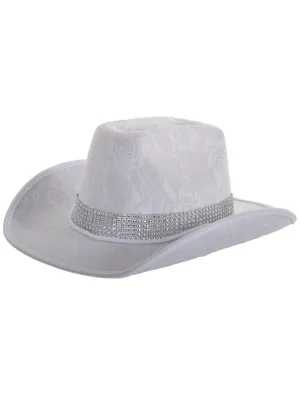 Lace White Cowgirl Festival Hat with Rhinestone Band