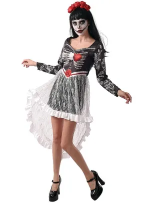 Lacy Black and White Day of the Dead Womens Costume