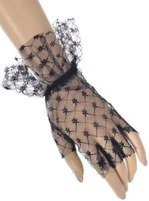 Lacy Black Ruffle 1980s Fingerless Costume Gloves