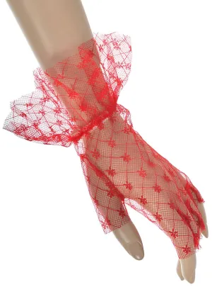 Lacy Red Ruffle 1980s Fingerless Costume Gloves