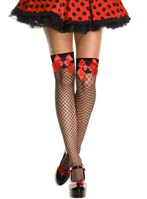 Lady Bug Black Thigh High Fishnet Stockings