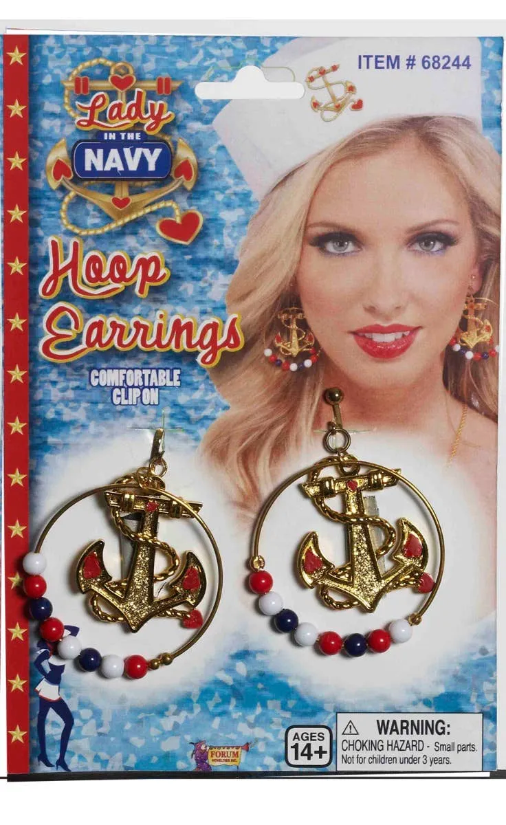 Lady in the Navy Anchor Hoop Earrings Costume Jewellery