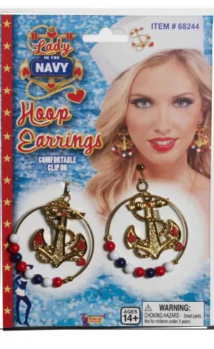 Lady in the Navy Anchor Hoop Earrings Costume Jewellery
