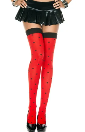 Ladybug Red Thigh High Stockings with Polka Dots