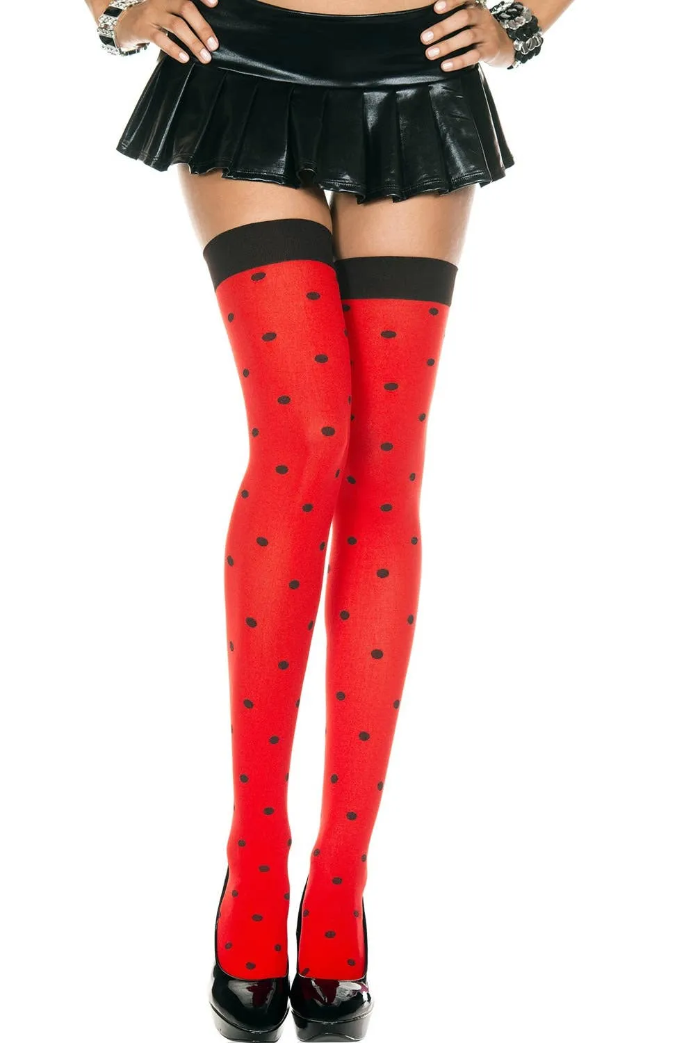 Ladybug Red Thigh High Stockings with Polka Dots