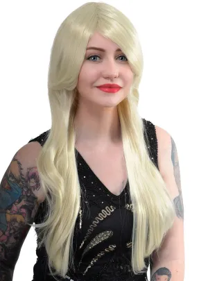Laila Wavy Long Blonde Womens Costume Wig with Side Fringe