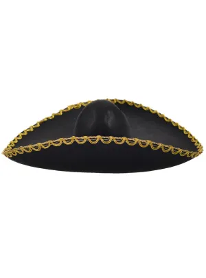 Large 22 Inch Black and Gold Mexican Sombrero Hat