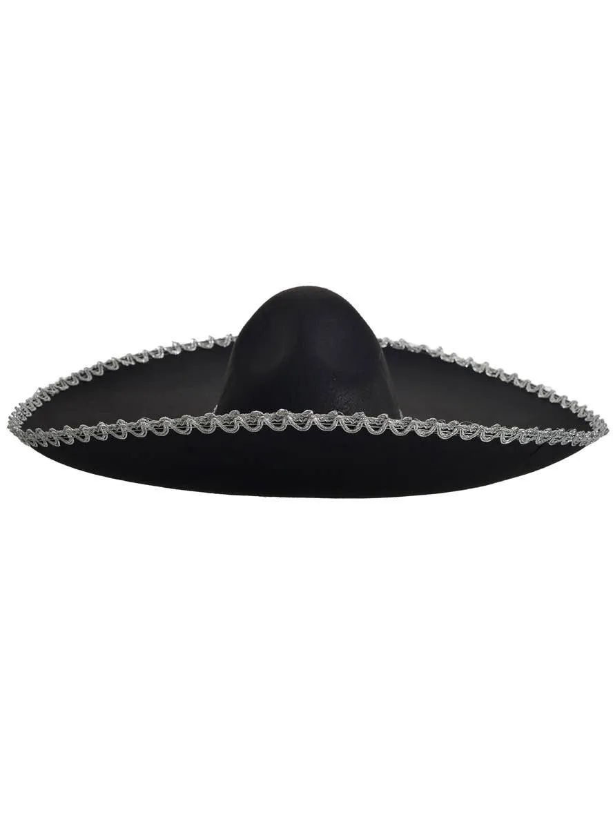 Large Black and Silver Mexican Sombrero Costume Hat