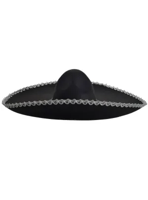 Large Black and Silver Mexican Sombrero Costume Hat