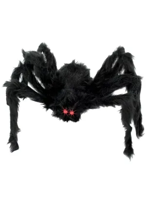 Large Black Fluffy Spider with Red Eyes Halloween Decoration