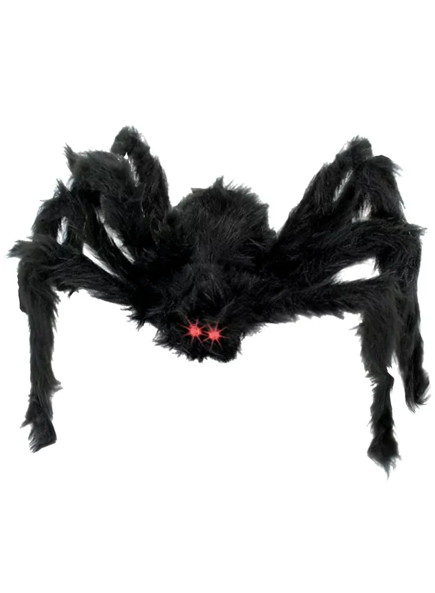 Large Black Fluffy Spider with Red Eyes Halloween Decoration