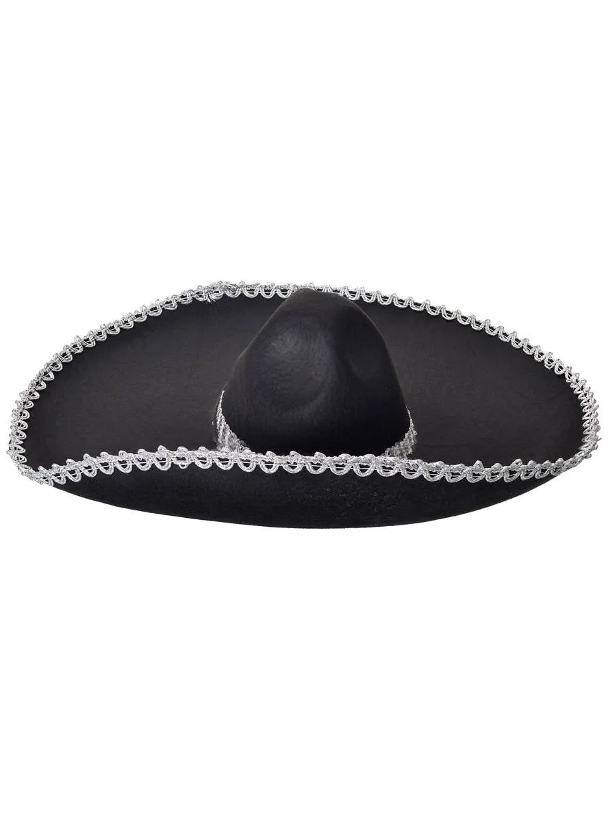 Large Black Mexican Sombrero Costume Hat with Silver Trim