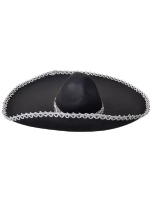 Large Black Mexican Sombrero Costume Hat with Silver Trim