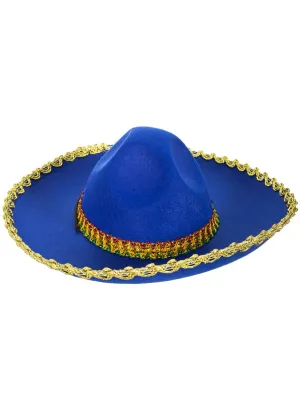 Large Blue and Gold Kids Mexican Sombrero Hat